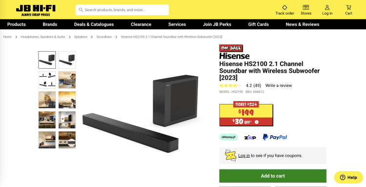 JB Hi-Fi: Hisense HS2100 2.1 Channel Soundbar with Wireless Subwoofer [2023] – Was $229, now $199